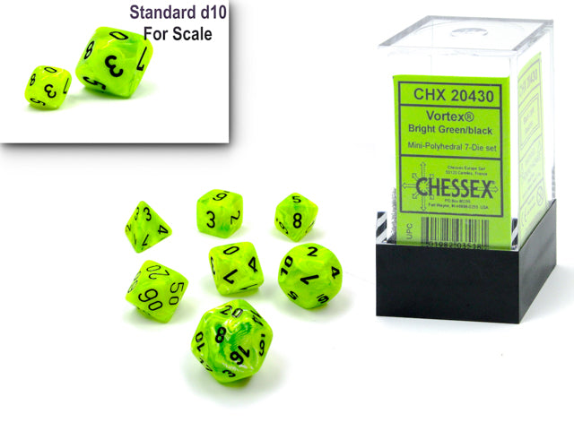 Vortex Mini-hedral Bright Green/black 7-Die Set (Chessex) (20430)