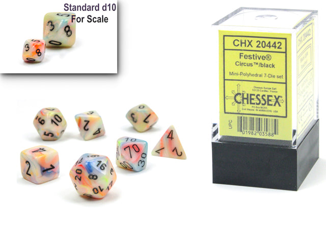 Festive Mini-hedral Circus/black 7-Die set (Chessex) (20442)