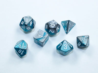 Gemini Mini-hedral Steel-Teal/white 7-Die Set (Chessex) (20656)