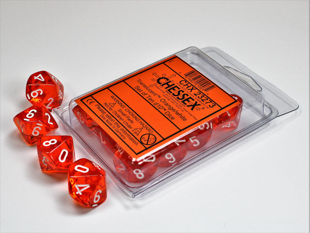 Translucent Orange/white Set of Ten d10s (Chessex) (23273)