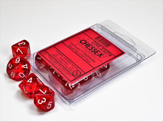 Translucent Red/white Set of Ten d10s (Chessex) (23274)