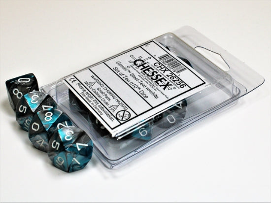 Gemini Steel-Teal/white Set of Ten d10s (Chessex) (26256)