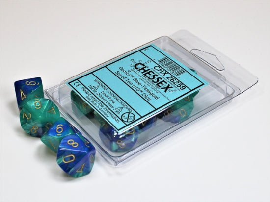 Gemini Blue-Teal/gold Set of Ten d10s (Chessex) (26259)