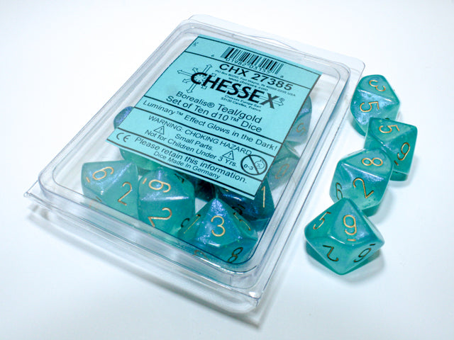 Borealis Teal/gold Luminary Set of Ten d10s (Chessex) (27385)