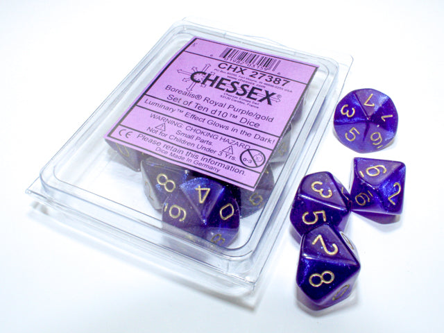 Borealis Royal Purple/gold Luminary Set of Ten d10 (Chessex) (27387)