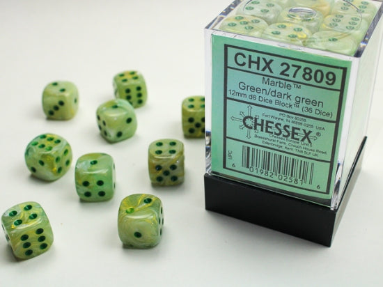 Marble Green/dark green 12mm d6 Dice Block (36 dice) (Chessex) (27809)