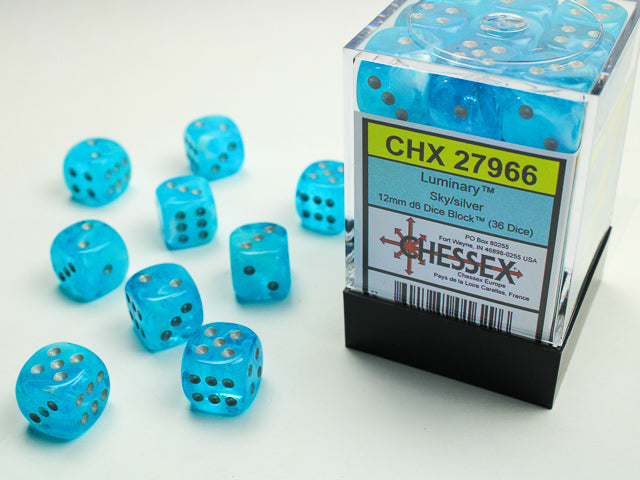 Luminary Sky/silver 12mm d6 Dice Block (36 dice) (Chessex) (27966)