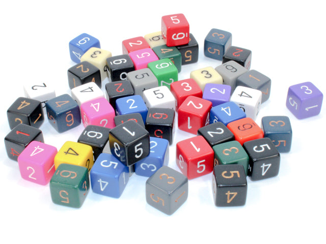 Bag of 50 Assorted Loose Opaque Polyhedral d6 Dice (Chessex) (29406)