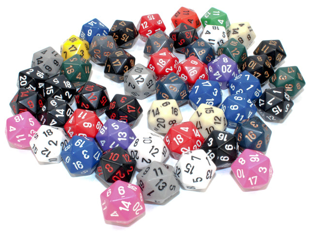 Bag of 50 Assorted Loose Opaque Polyhedral d20 Dice (Chessex) (29420)