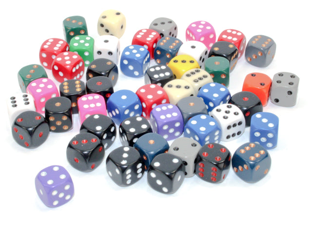 Bag of 50 Assorted Loose Opaque 12mm d6 Dice (Chessex) (29422)