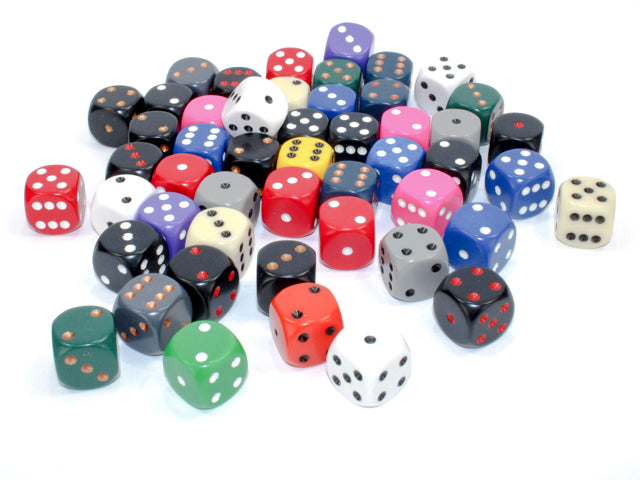 Bag of 50 Assorted Loose Opaque 16mm d6 Dice (Chessex) (29426)