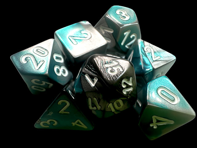 Gemini Mini-hedral Steel-Teal/white 7-Die Set (Chessex) (20656)