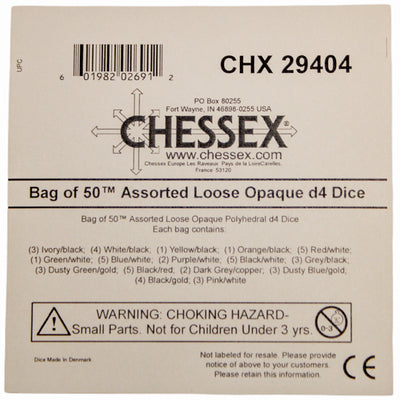 Bag of 50 Assorted Loose Opaque Polyhedral d4 Dice (Chessex) (29404)