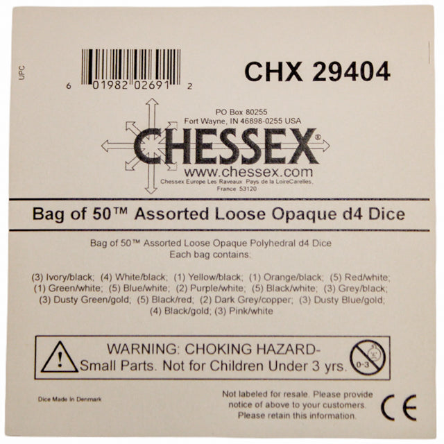 Bag of 50 Assorted Loose Opaque Polyhedral d4 Dice (Chessex) (29404)