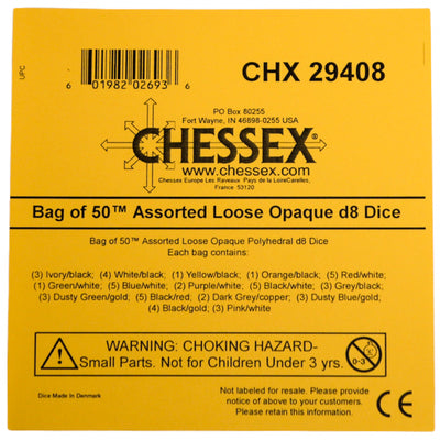 Bag of 50 Assorted Loose Opaque Polyhedral d8 Dice (Chessex) (29408)