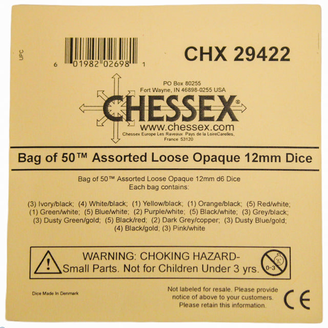 Bag of 50 Assorted Loose Opaque 12mm d6 Dice (Chessex) (29422)