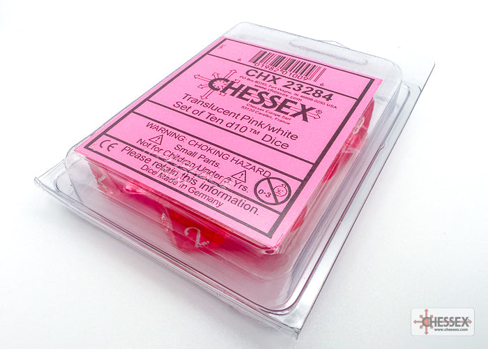 Translucent Pink/white Ten d10 Set (Chessex) (23284)