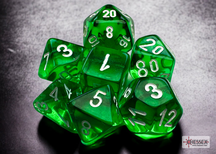 Translucent Mini-hedral Green/white 7-Die Set (Chessex) (20375)