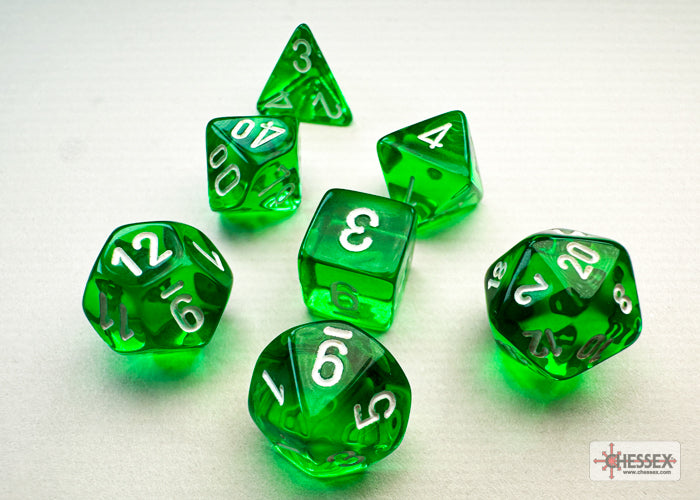 Translucent Mini-hedral Green/white 7-Die Set (Chessex) (20375)