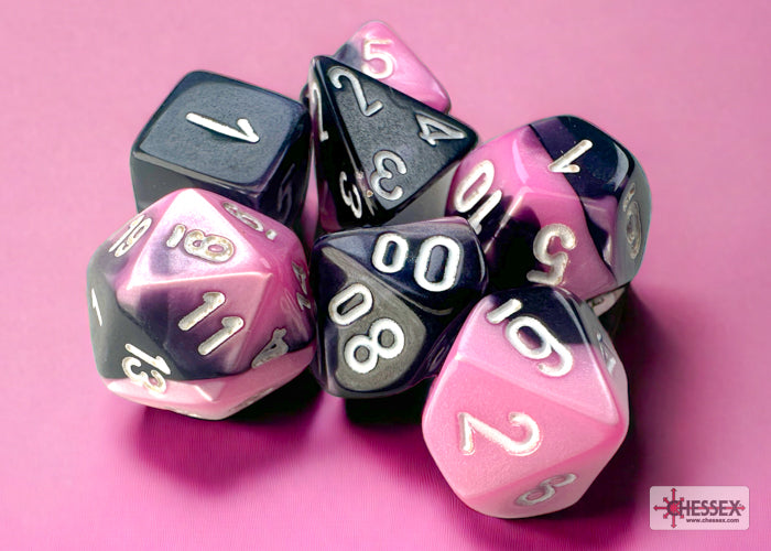 Gemini Mini-hedral Black-Pink/white 7-Die Set (Chessex) (20630)