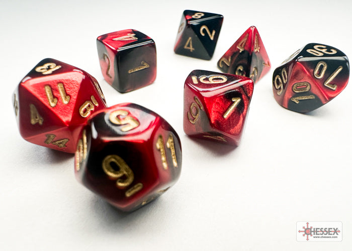 Gemini Mini-hedral Black-Red/gold 7-Die Set (Chessex) (20633)