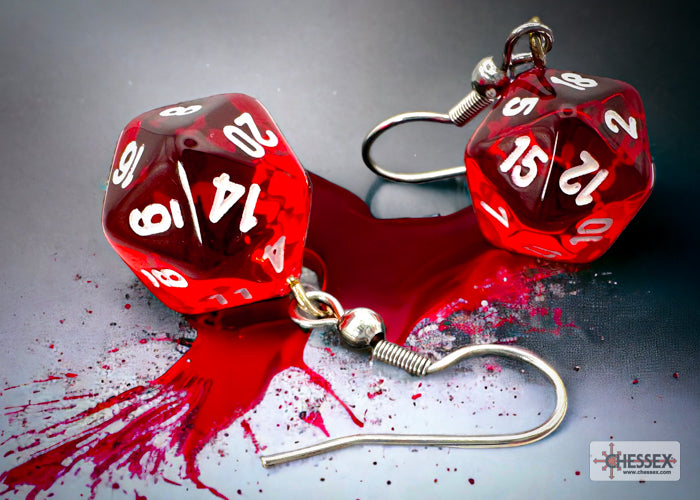 Hook Earrings Translucent Red Mini-Poly d20 Pair (Chessex) (54201)