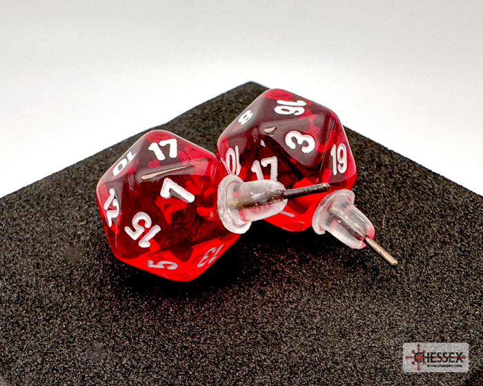 Stud Earrings Translucent Red Mini-Poly d20 Pair (Chessex) (54501)
