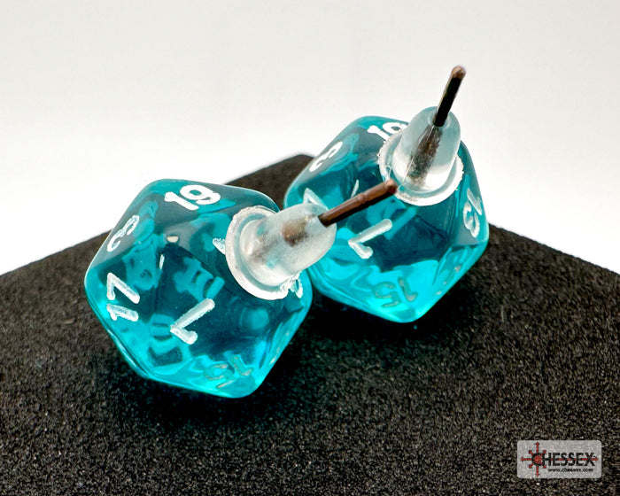 Stud Earrings Translucent Teal Mini-Poly d20 Pair (Chessex) (54502)