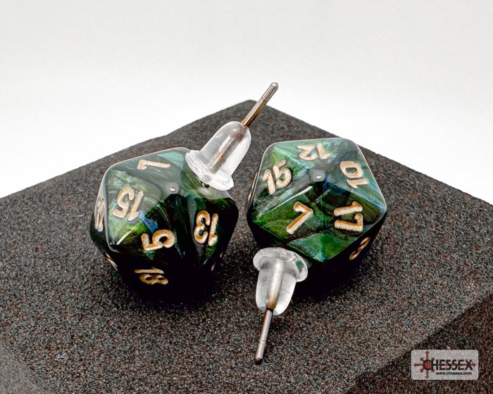 Stud Earrings Scarab Jade Mini-Poly d20 Pair (Chessex) (54504)