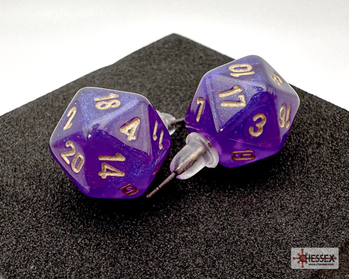 Stud Earrings Borealis Royal Purple Mini-Poly d20 Pair (Chessex) (54512)