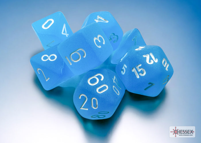 Frosted Mini-hedral Caribbean Blue/white 7-Die Set (Chessex) (20416)