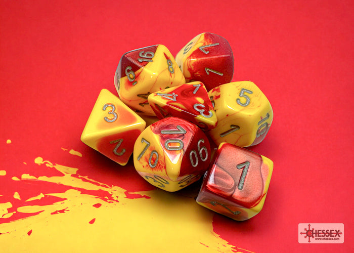 Gemini Red-Yellow/silver Polyhedral 7-Dice Set (Chessex) (26450)