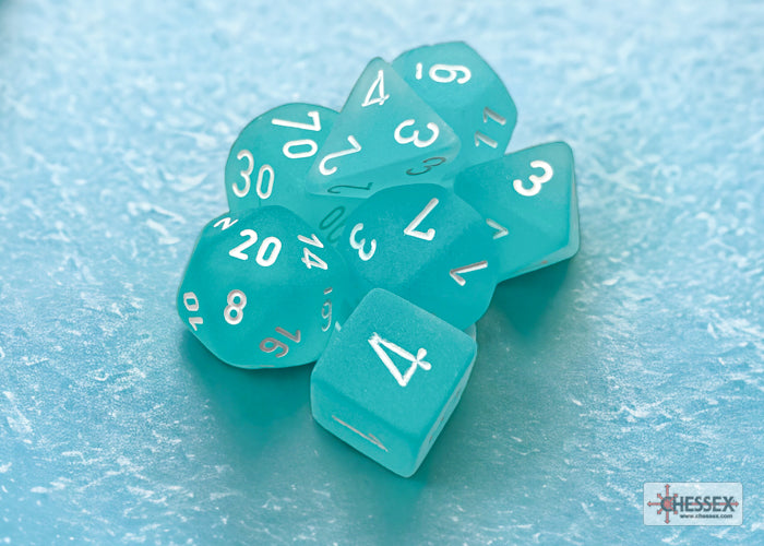 Frosted Teal/white Polyhedral 7-Dice Set (Chessex) (27405)