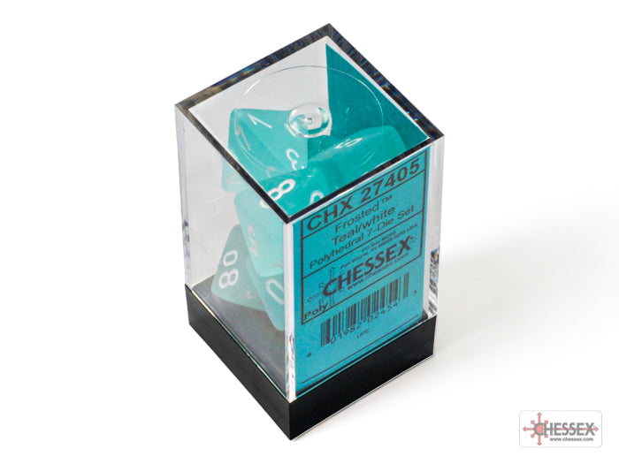Frosted Teal/white Polyhedral 7-Dice Set (Chessex) (27405)