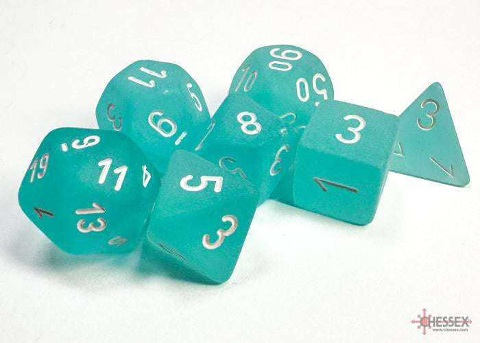 Frosted Teal/white Polyhedral 7-Dice Set (Chessex) (27405)