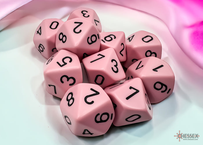 Opaque Pastel Pink/black Set of Ten d10s (Chessex) (25264)