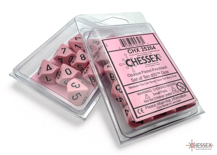 Opaque Pastel Pink/black Set of Ten d10s (Chessex) (25264)