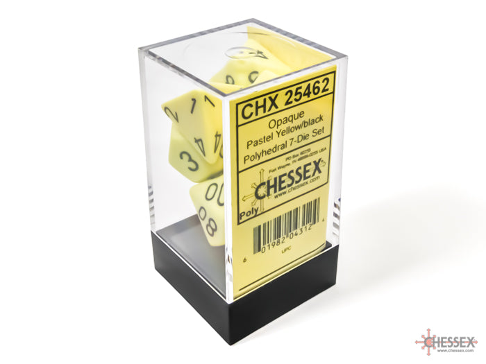 Opaque Pastel Yellow/black Polyhedral 7-Dice Set (Chessex) (25462)