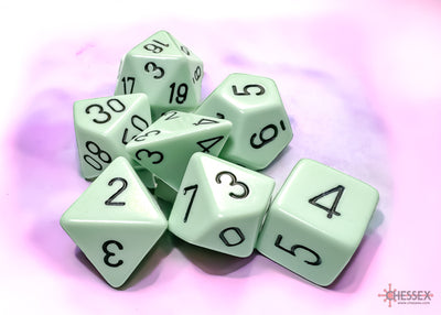 Opaque Pastel Green/black Polyhedral 7-Dice Set (Chessex) (25465)