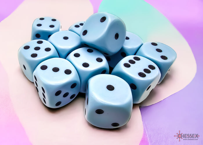 Opaque Pastel Blue/black 16mm d6 Dice Block (12 dice) (Chessex) (25666)