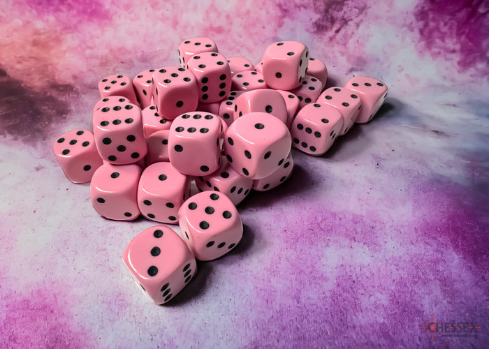 Opaque Pastel Pink/black 12mm d6 Dice Block (36 dice) (Chessex) (25864)