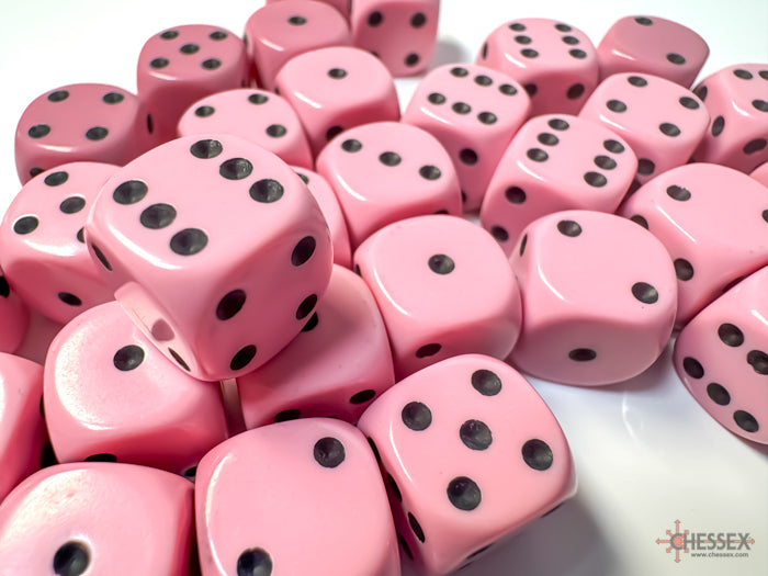 Opaque Pastel Pink/black 12mm d6 Dice Block (36 dice) (Chessex) (25864)