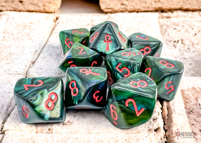 Scarab Jade/red Ankh D10 (10 set) (Chessex) (29025)