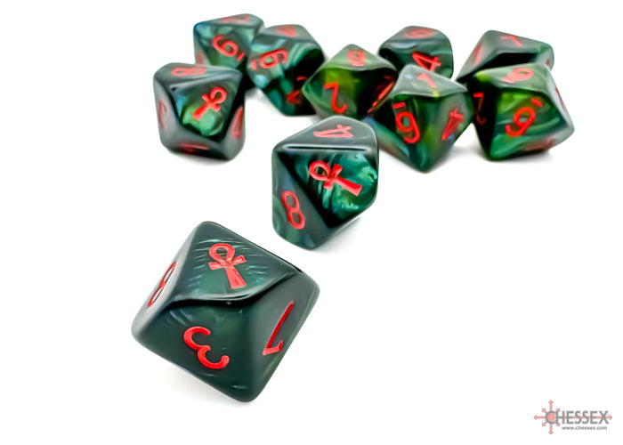 Scarab Jade/red Ankh D10 (10 set) (Chessex) (29025)