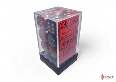 Gemini Black-Red/gold 16mm d6 Dice Block (12 dice) (Chessex) (26633)