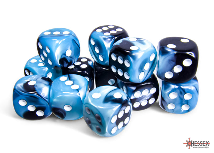 Gemini Black-Shell/white 16mm d6 Dice Block (12 dice) (Chessex) (26646)