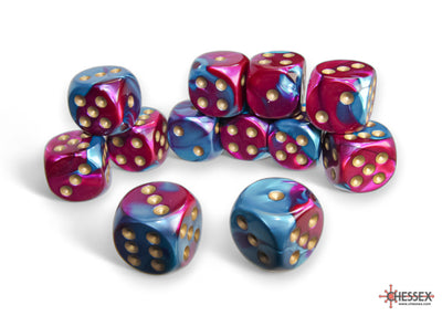 Gemini Purple-Teal/gold 16mm d6 Dice Block (12 dice) (Chessex) (26649)