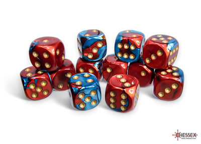 Gemini Red-Teal/gold 16mm d6 Dice Block (12 dice) (Chessex) (26662)