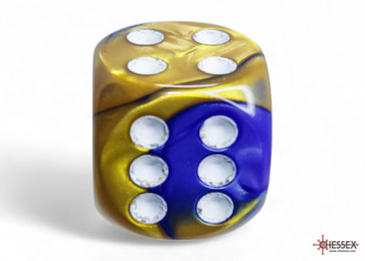 Gemini Blue-Gold/white 16mm d6 Dice Block (12 dice) (Chessex) (26622)