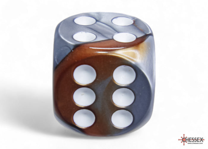 Gemini Copper-Steel/white 16mm d6 Dice Block (12 dice) (Chessex) (26624)